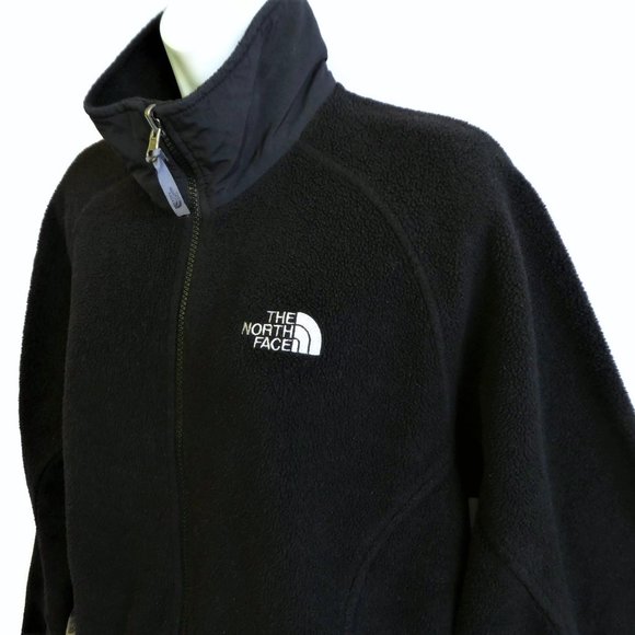 The North Face Polartec Black Fleece Jacket Black Full Zip Hem Cinch Cord Pocket - Picture 2 of 8